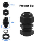 Three Eighths Inch NPT Cable Glands Nylon Waterproof Adjustable Cord Grips With Locknut And Gaskets Heavy Duty Strain Relief