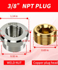 Three Eighths Inch NPT Stainless Steel 304 Female Weld Bung Mounting Fitting with Two Weld Nuts Two Copper Plugs Pack of Five