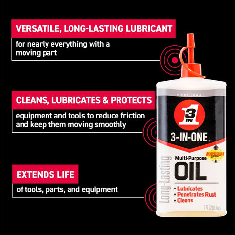 Multi Purpose Oil 3 In One For Lubrication And Cleaning, Rust Protection And Precise Application With No Overspray, 3 oz drip bottle