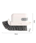 3-In-1 Removable Window Slot Brush With Hidden Scraper, side view showing dimensions and bristle detail, portable orange cleaning tool for home