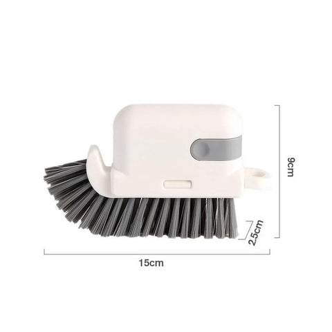 3-In-1 Removable Window Slot Brush With Hidden Scraper, side view showing dimensions and bristle detail, portable orange cleaning tool for home