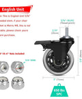 Three Inch Swivel Caster Set With Five Sixteenth Inch Threaded Stem Eighteen UNC Heavy Duty Casters for hardwood and tile floors