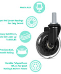 Metric M10 heavy-duty caster showing Three Inch Stem Casters Set Of Four With M10 By Twenty Millimeter Metric Threaded Stem Heavy Duty Wheels For Furniture Swivel Castors With Nylon Lock Nuts Quiet Smooth Rolling Up To 500 Lbs Capacity