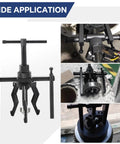 Three Jaw Inner Bearing Puller Set with black oxide finish and reversible action for automotive bearings and bushings removal kit