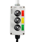 Three Level LED Andon Tower Light With Buzzer For The Shop Floor Red Yellow Green Status Signals On Off Flash Control ABB Selector Switch And Mean Well Power Adapter Six Foot Plug And Play