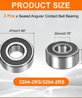 Three Pack Double Row Sealed Angular Contact Ball Bearings 20 By 47 By 20.6 Millimeters 3204 2RS 5204 2RS Sealed Bearings