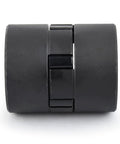 Front view of black 3-piece L-jaw flexible coupling with rubber spider.