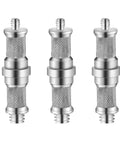 Three Piece Knurled One Quarter To Three Eighths Inch Metal Male Converter Screw Adapter Spigot Set for light stands and camera gear