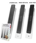 Three piece precision glass polishing file set with grit progression from #320-400, #400-600, to #10000 for smooth finishes.