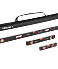 Three Piece Spirit Level Set With 9 Inch, 16 Inch, And 48 Inch Levels For Construction And Carpentry Built Tough For Pros Includes Bag Aluminum Body