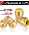 Pack Of Two Go-To Three Quarter Inch 90 Degree Push Fit Brass Elbow Fittings For Copper PEX CPVC And PE-RT Pipes