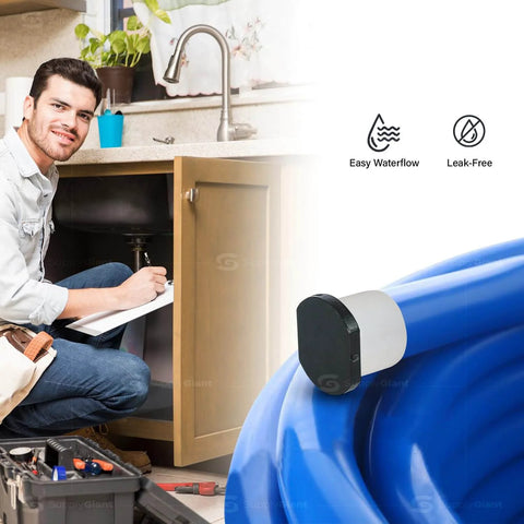 Expansion Fitting Three Quarter Inch Plug End Cap For Pipe F1960 With Expansion Barb Connections Plastic Pipe Cap For Pex A Tubing Pack Of Five Lead Free Corrosion Resistant Leak Free Hydronic Heating And Potable Water Applications next to a man working under sink