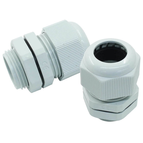 Five Pack Three Quarters Inch NPT Cable Glands Waterproof Strain Relief Cord Connectors Built Tough Nylon Glands UV Fire Resistant Grey