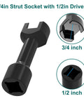 Three Quarters Inch Strut Socket With One Half Inch Drive For One And Five Eighths Inch Wide Strut Channels Heat Treated Alloy Steel Forging Suspension Socket Tool Black.
