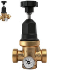adjustable water pressure regulator with visual gauge and polymer body for tight spaces
