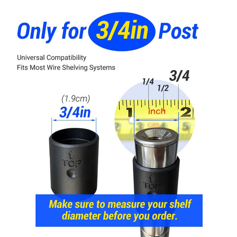 Close-up of 3/4 inch post measurement for universal wire shelving, featuring 24 Pack Three Quarter Inch Wire Shelf Clips With Secure Locking Metal Design For Universal Wire Shelving Posts Heavy Duty Replacement Clips Holds Up To 240 Lbs Per Shelf focus keyword