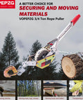 Three Quarter Ton Rope Puller Come Along Winch With 100 Ft Rope For Tree Felling Hauling Boats And Securing Materials in use