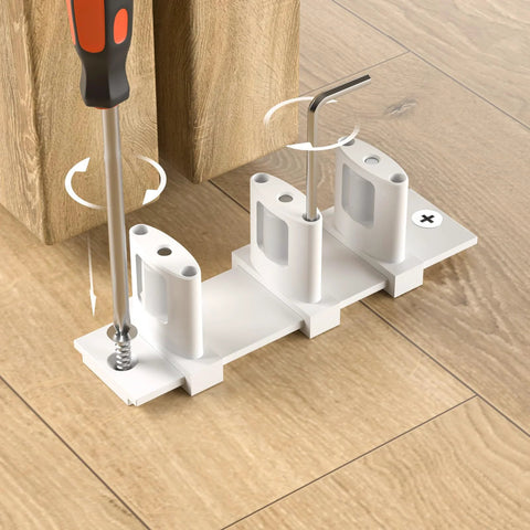 Sliding Closet Door Floor Guide, Adjustable Bypass Door Guide, Updated Three Roller Design, White Finish, installation view
