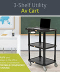 Mobile Utility Cart With Three Shelves And Three Outlets And Eight Foot Cord For Office And Warehouse Use Heavy Duty Workhorse Service Cart With Four Swivel Wheels And Push Handle Black Finish By Pearington