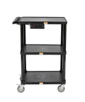 Mobile Utility Cart With Three Shelves And Three Outlets And Eight Foot Cord For Office And Warehouse Use Heavy Duty Workhorse Service Cart With Four Swivel Wheels And Push Handle Black Finish By Pearington