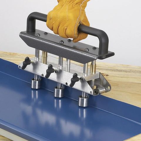 Three Station Edge Roller Bender For Sheet Metal Bending 0 To 90 Degree Angles And 13 To 130 Millimeter Bead Roller Capacity in use