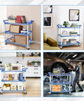 Heavy Duty Kitchen Cart With Wheels For Restaurant And Office used in various settings, three tier, steel, lockable wheels