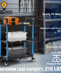 Three Tier Collapsible Service Cart With Wheels For Garage Warehouse Home And Office Foldable Utility Cart Holds Up To 210 Lbs No Assembly Required Portable Durable Easy Out Of The Box WORKPRO with aluminum alloy frame and quality PP material