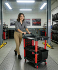 Auto Detailing Cart On Wheels Three Tier Rolling Detail Organizer with Hanging Plate and Hooks in a workshop