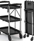 Heavy Duty Folding Utility Cart With 3 Tier Shelves DWVO 240 Lb Load Capacity Collapsible Rolling Cart With 360 Degree Swivel Wheels And Brakes A Real Workhorse For Kitchen Garage Warehouse And DIY Projects