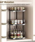 Three Tier Lazy Susan Organizer With 360 Degree Rotation Ball Bearing Turntable Spice Rack in cabinet with spices and condiments
