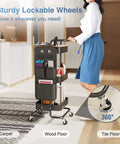 Person pushing a Three Tier Metal Utility Rolling Cart With Table Top And Side Bags Mesh Tray Storage Organizer On Wheels With Four Hooks in a living room.