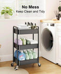 Three Tier Rolling Cart On Wheels, Heavy Duty Metal Utility Trolley With Lockable Wheels in a laundry room setting