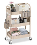3 Tier Rolling Cart With DIY Pegboard Panels, Metal Utility Cart On Wheels Featuring Adjustable Front Or Side Pegboards