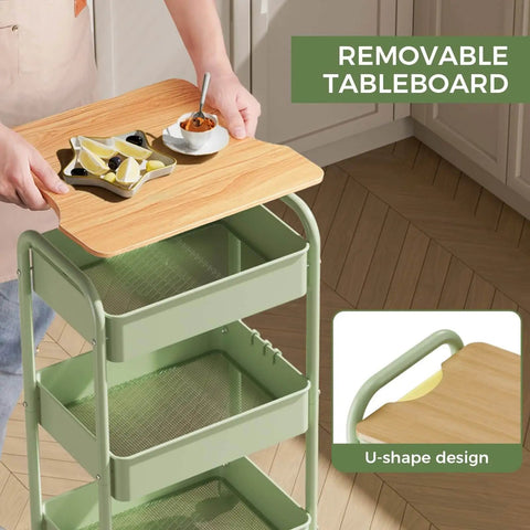 Three Tier Rolling Cart With Table Top Heavy Duty Metal Utility Cart With Locking Wheels And Hooks For Office