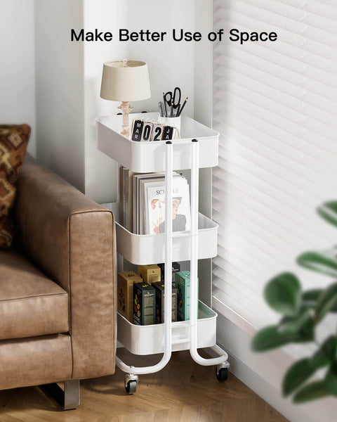 Three Tier Metal Rolling Utility Cart by Pipishell A Workhorse On Wheels With Two Lockable Wheels Great For Kitchen Dining Room And Living Room Storage And Organization Heavy Duty Mesh Shelves Mobile Serving Cart In White