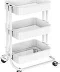 Three Tier Metal Rolling Utility Cart by Pipishell A Workhorse On Wheels With Two Lockable Wheels Great For Kitchen Dining Room And Living Room Storage And Organization Heavy Duty Mesh Shelves Mobile Serving Cart In White