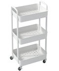 Three Tier Rolling Utility Cart With Handle For Office Kitchen And Living Room Grab And Go Moveable Storage Trolley On Wheels White