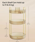 Three Tier Round Rotating Makeup And Skincare Organizer For Countertop Vanity In Champagne Gold With Customizable Compartments
