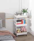 Three Tier Rolling Utility Cart with Handle for Office Kitchen and Living Room Grab and Go Moveable Storage Trolley on Wheels White