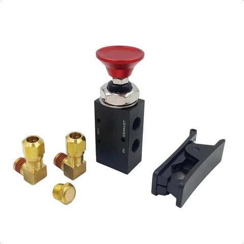 PartLogix Three Way Push Pull Manual Tailgate Dump Air Valve Kit with valve, fittings, and tube cutter