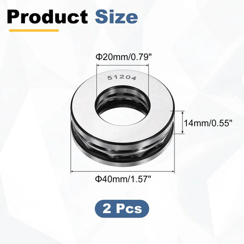 Thrust Ball Bearing 20mm Bore 40mm Outer Diameter 14mm Thick 2 Pack Chrome Steel ABEC5 Single Row Roller with Metal Cage