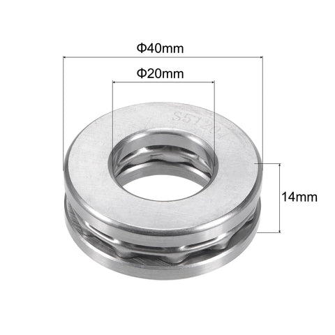 Thrust Ball Bearing 20mm Bore 40mm OD 14mm Thick Stainless Steel With Washers S51204 for machinery