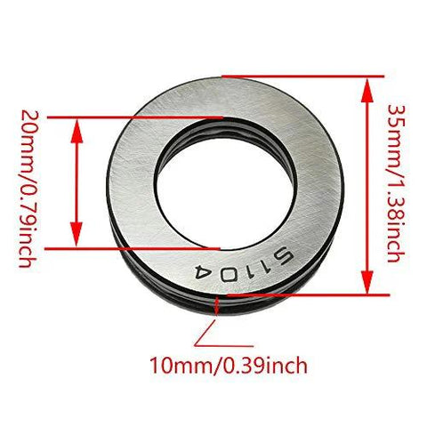 Thrust Ball Bearing 20x35x10mm Flat Single Row 2 Pack Built To Last Bearing Steel with dimensions shown.