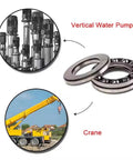 Two Pack 30mm Bore Thrust Ball Bearing Axial 47mm Outer Diameter 11mm Thickness Chrome Steel 52100 With Brass Cage shown with machinery applications
