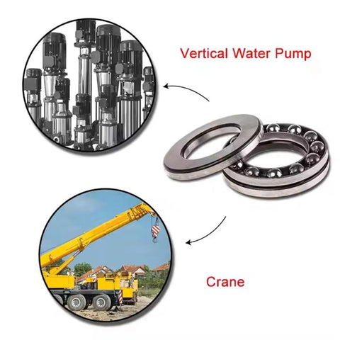 Two Pack 30mm Bore Thrust Ball Bearing Axial 47mm Outer Diameter 11mm Thickness Chrome Steel 52100 With Brass Cage shown with machinery applications