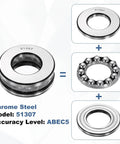 Components of Heavy Duty Thrust Ball Bearing Uxcell for Machinery with 35mm bore 68mm OD 24mm thick 51307 with chrome steel makeup.