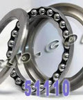 51110 Thrust Bearing 50x70x14mm made of chrome steel, disassembled view showing ball bearings and components.