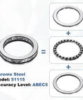 Thrust Ball Bearing With 75mm Bore And 100mm Outer Diameter, 19mm Thick, Heavy-Duty Chrome Steel Axial Roller Bearing ABEC5 51115