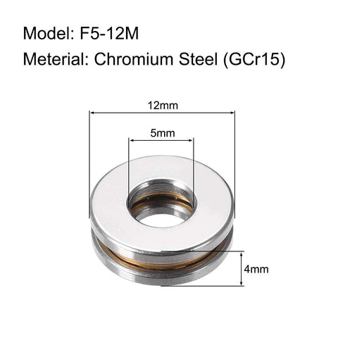 Thrust Ball Bearings 5mm Bore 12mm OD 4mm Thick Chrome Steel 52100 With Brass Cage for Small Machinery and Hobby Projects