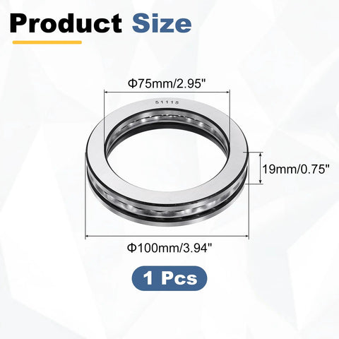 Thrust Ball Bearing With 75mm Bore And 100mm Outer Diameter, 19mm Thick, Heavy-Duty Chrome Steel Axial Roller Bearing ABEC5